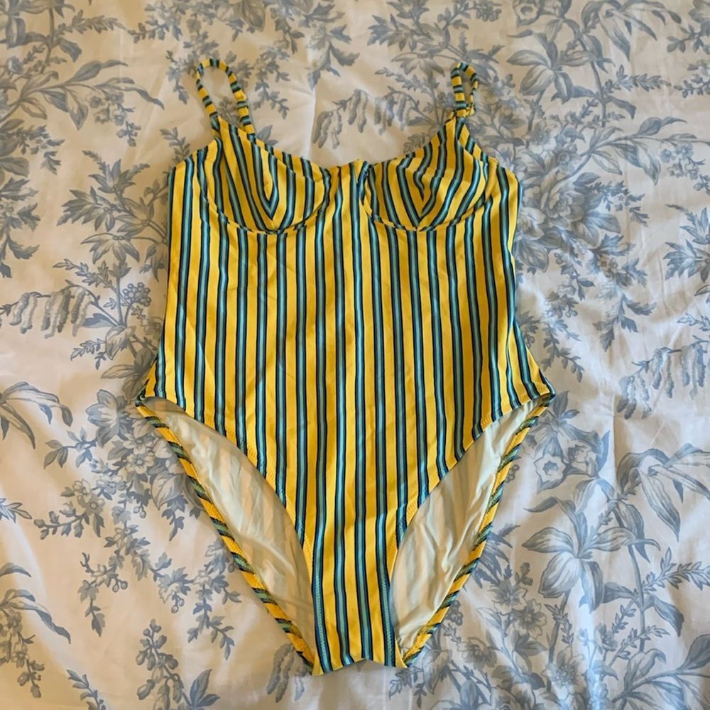 Solid and striped one piece bathing suit